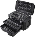 Multiple Drive 215-Piece Mechanics Tool Set SAE Metric-sized Sockets Drive Gift for Dad DIYers Homeowner Chrome Finish Steel Construction Handy Black StoraCase with Drawers Portable