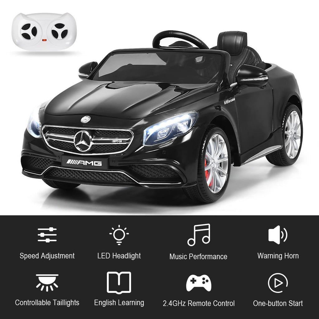 Gymax Kids Ride on Car 12V Licensed Mercedes-Benz S63 w/ MP3 Remote Control White/Black