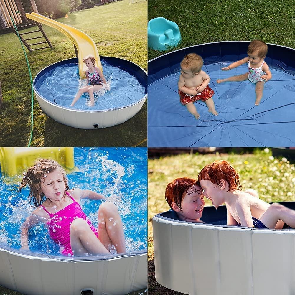 juegoal 63"x 12" foldable dog pools for large dogs, kids swimming pool with hard plastic, wading pools bathing tube for backyard