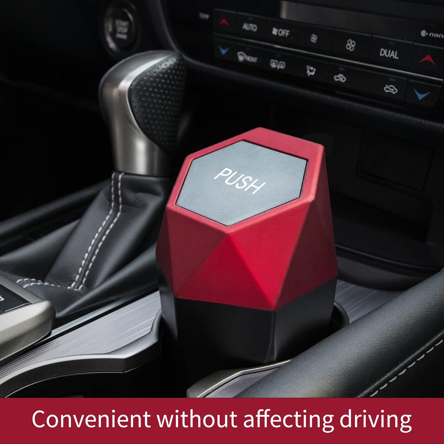 JUSTTOP Car Trash Can with Lid, Diamond  Small Automatic Portable Trash Can, Easy to Clean, Used in Car Home Office (Red)