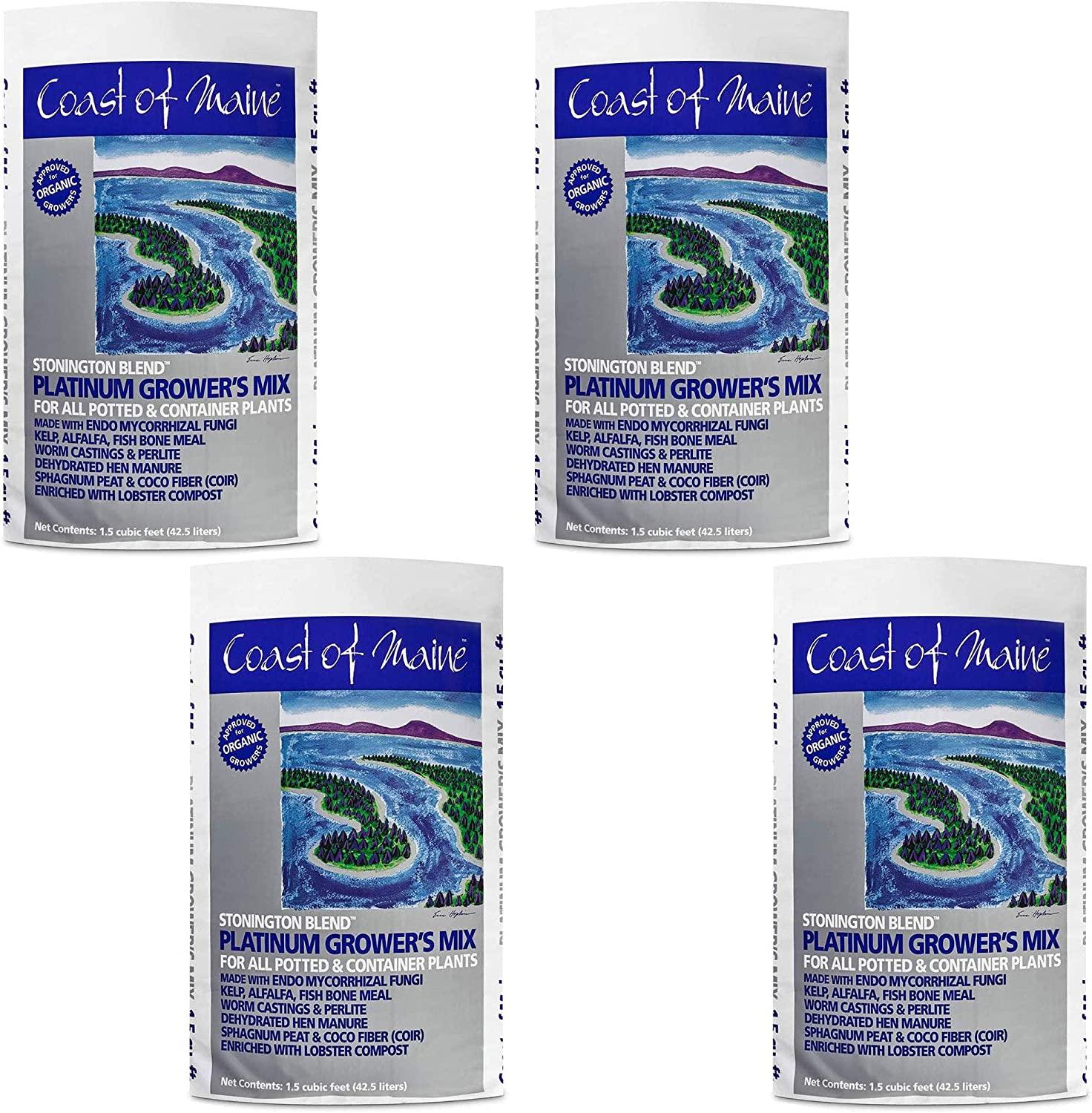 Coast of Maine CMSBO15 Stonington Blend Organic Growers Mix with All Natural Oceanic Ingredients for Planters and Pots, 1.5 Cubic Feet (4 Pack)