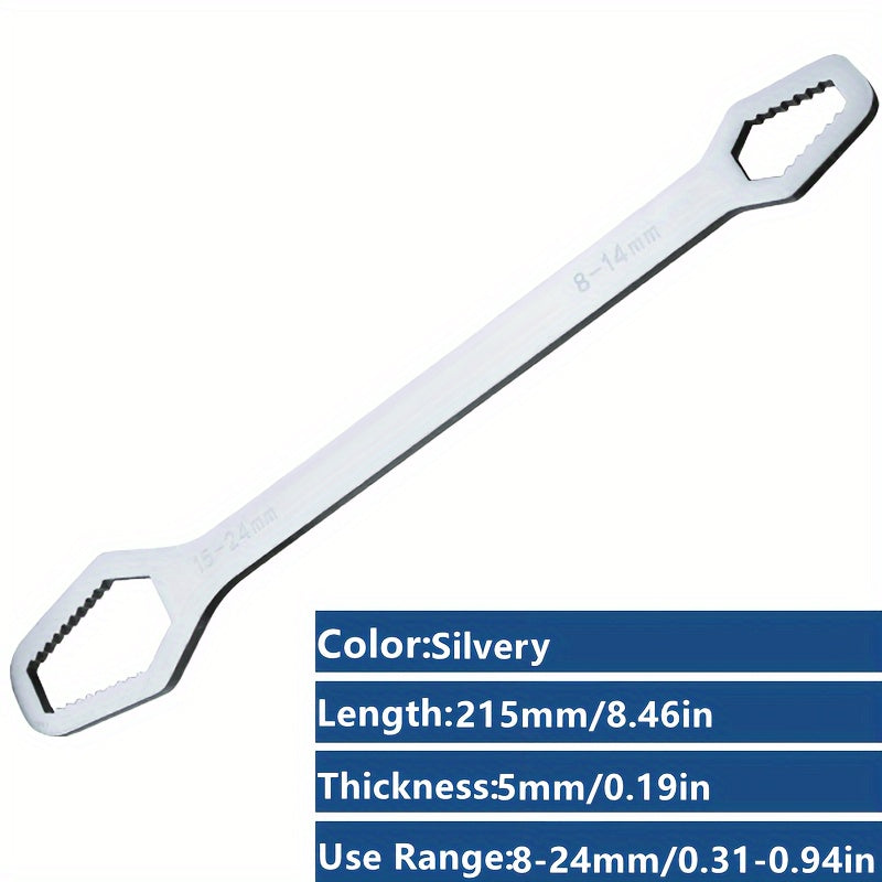 1pc Universal Double Ended Wrench, Self-Tightening 8-22mm Screw Nuts Repair Wrench, Double-Headed Ratchet Spanner, Adjustable Torx Spanner