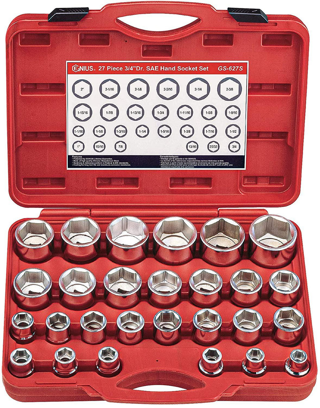 Genius Tools 27 Piece 3/4" Dr. SAE Hand Socket Set GS-627S