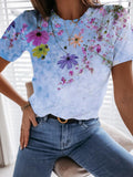 Women Casual Flower Print Short-Sleeved T-Shirt