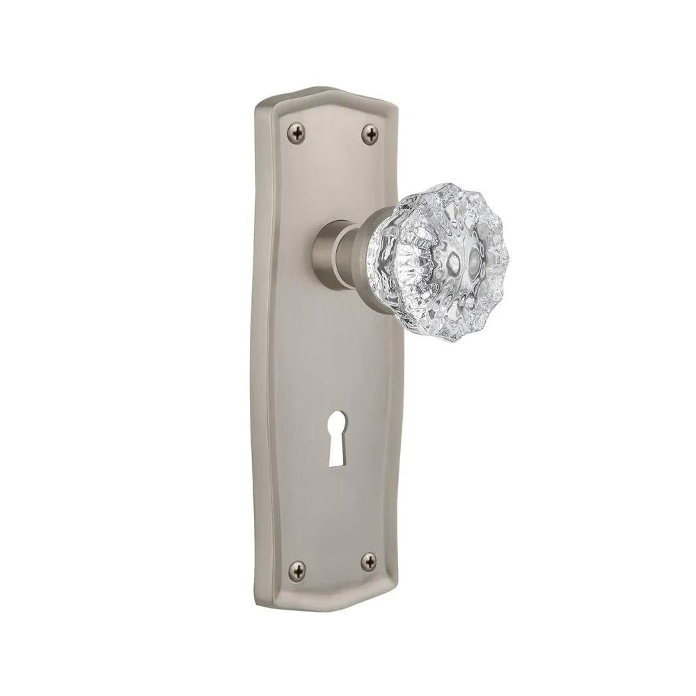 Prairie Plate with Keyhole 2-3/8 in. Backset Satin Nickel PassaHall/Closet Crystal Glass Door Knob