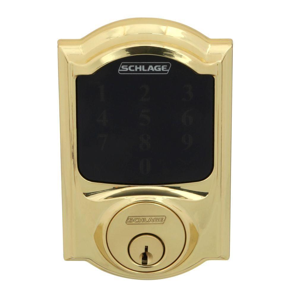 Camelot Bright Brass Connect Smart Lock with Alarm and Georgian Door Knob Handleset