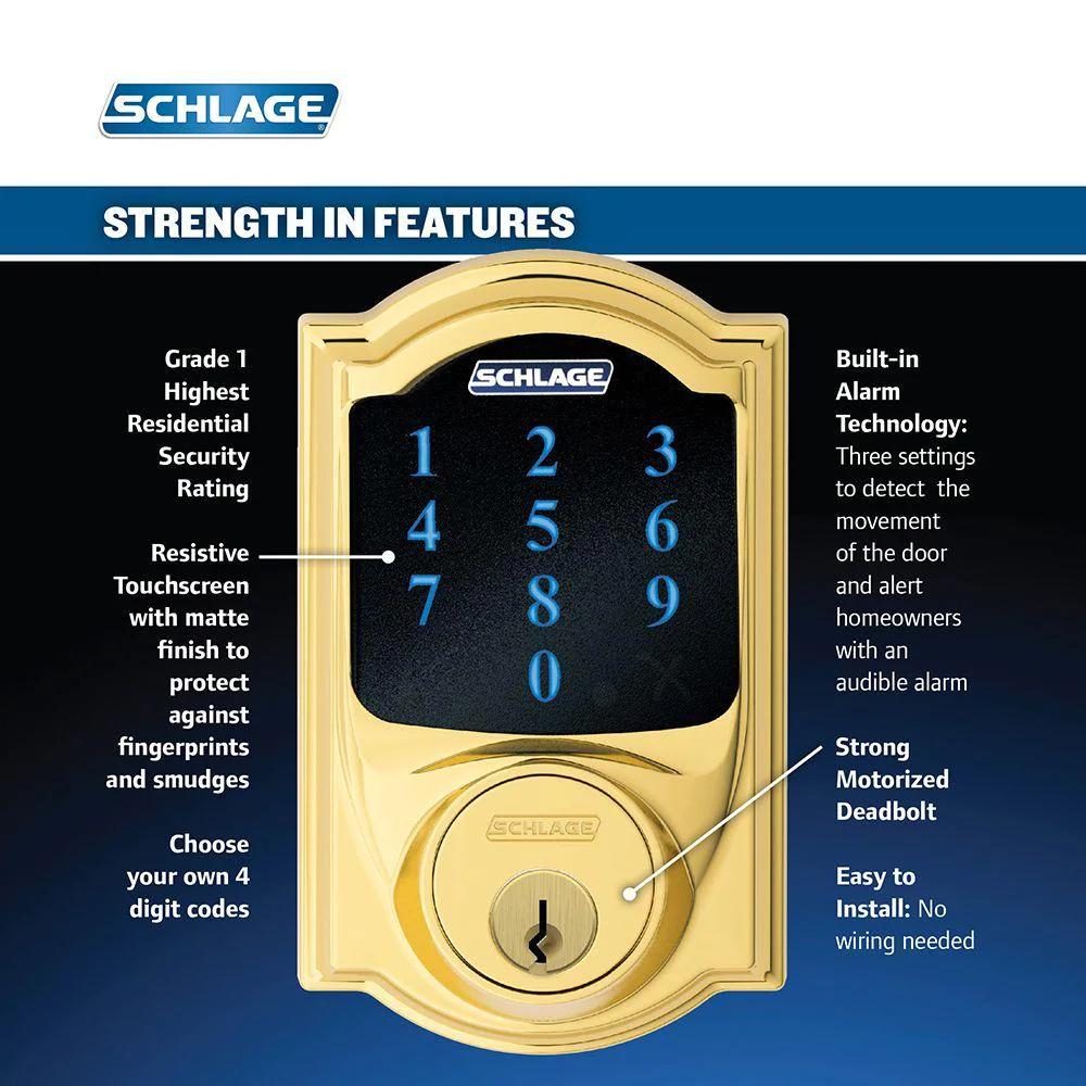 Camelot Bright Brass Connect Smart Lock with Alarm and Georgian Door Knob Handleset