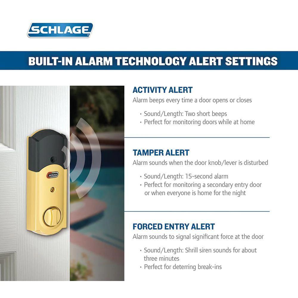 Camelot Bright Brass Connect Smart Lock with Alarm and Georgian Door Knob Handleset