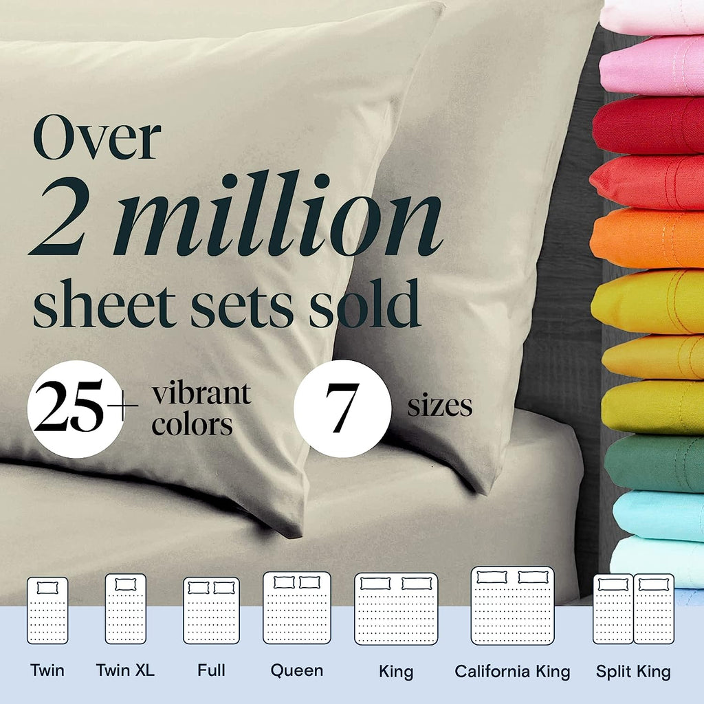 LuxClub 6 PC King Size Sheet Set Bamboo Sheets Deep Pockets 18" Eco Friendly Wrinkle Free Cooling Sheets Machine Washable Hotel Bedding Silky Soft - Light Taupe King