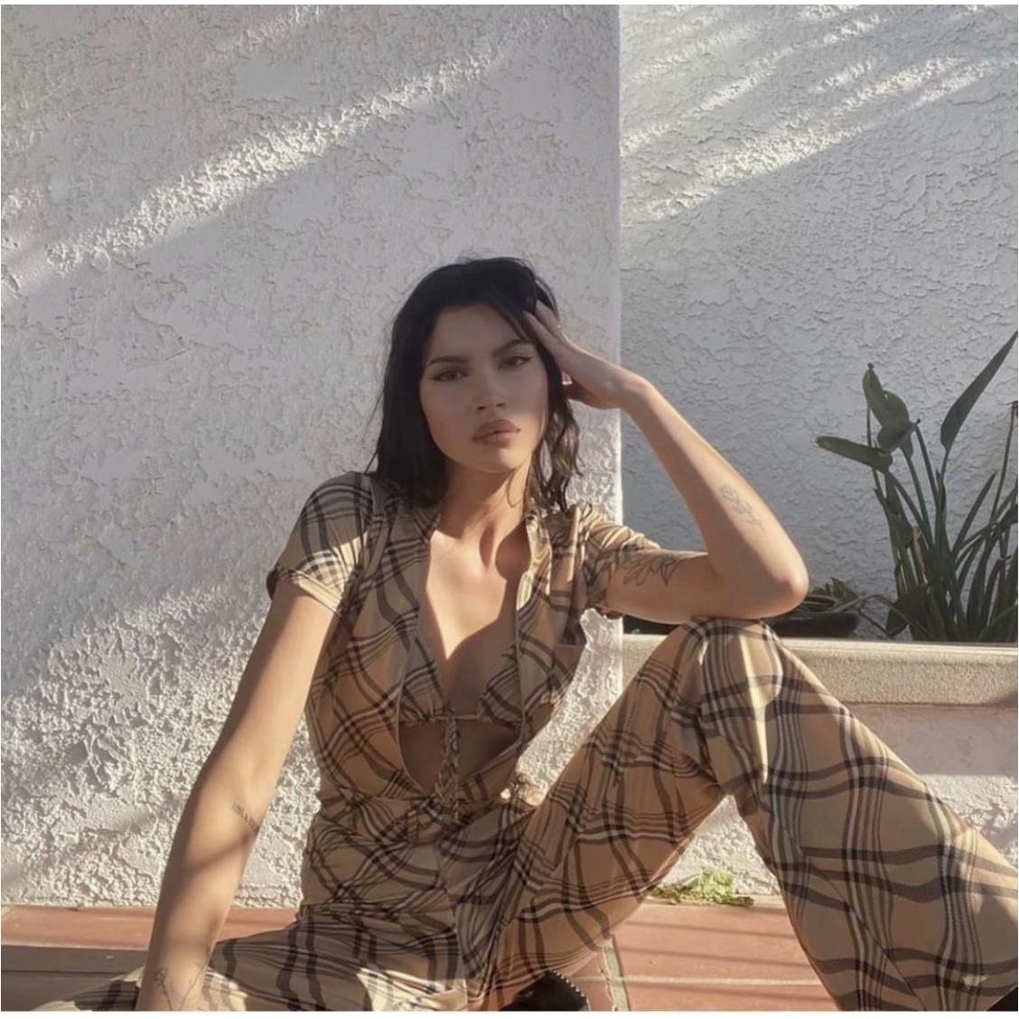 vintage plaid printed loose trousers
