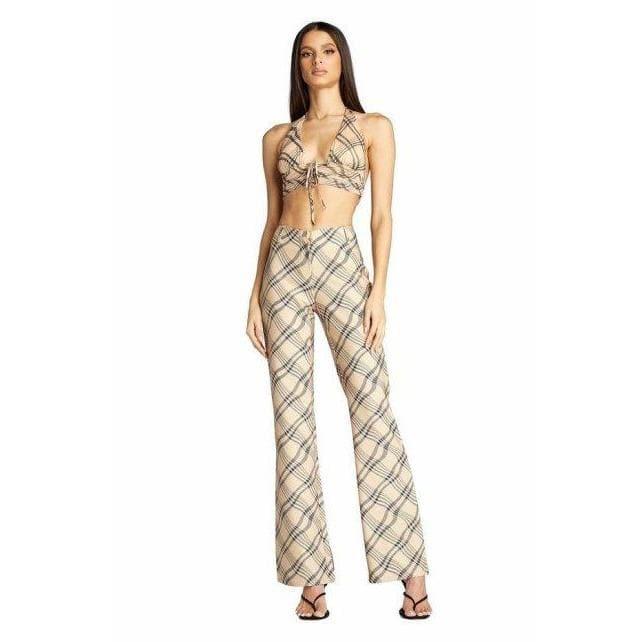 vintage plaid printed loose trousers