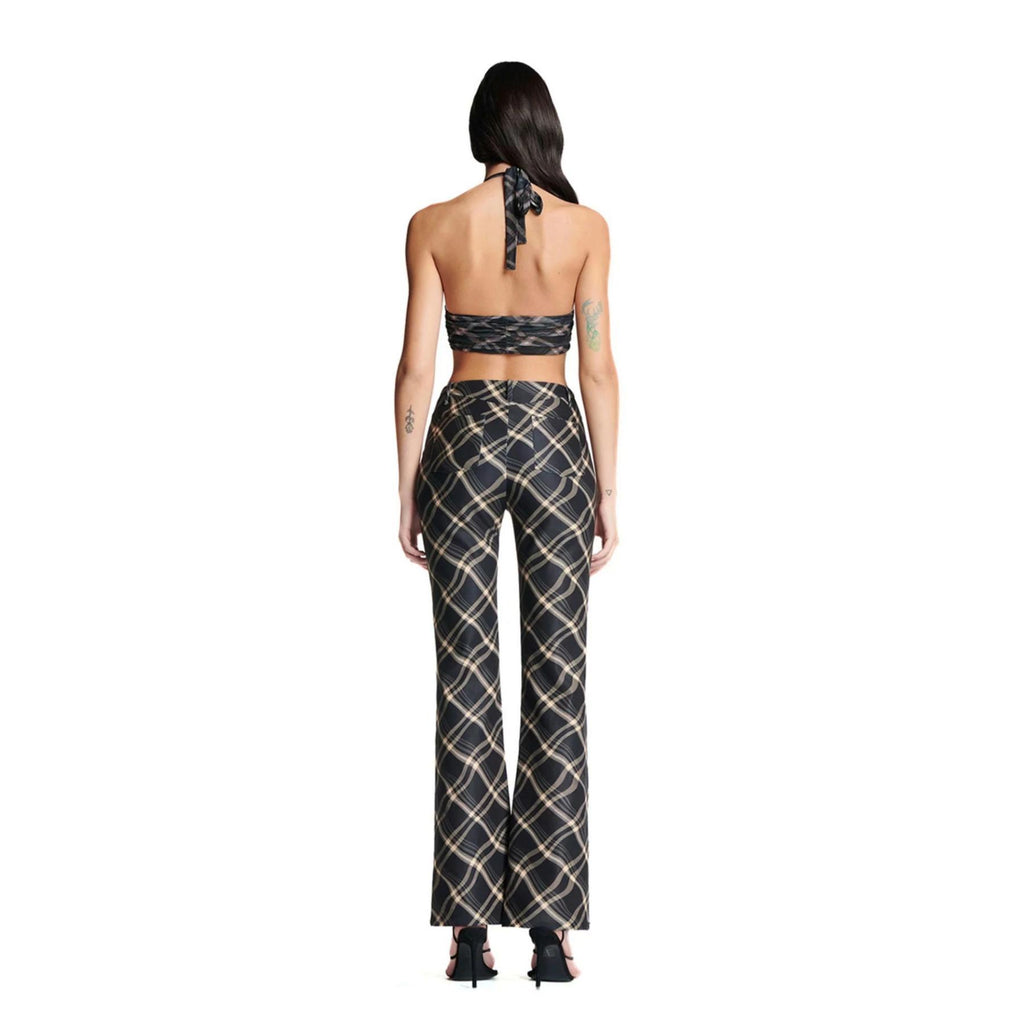 vintage plaid printed loose trousers