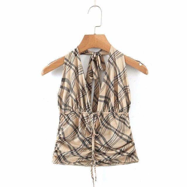 vintage plaid printed loose trousers