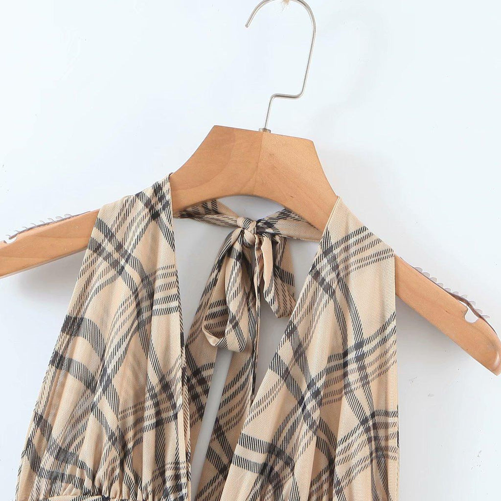 vintage plaid printed loose trousers