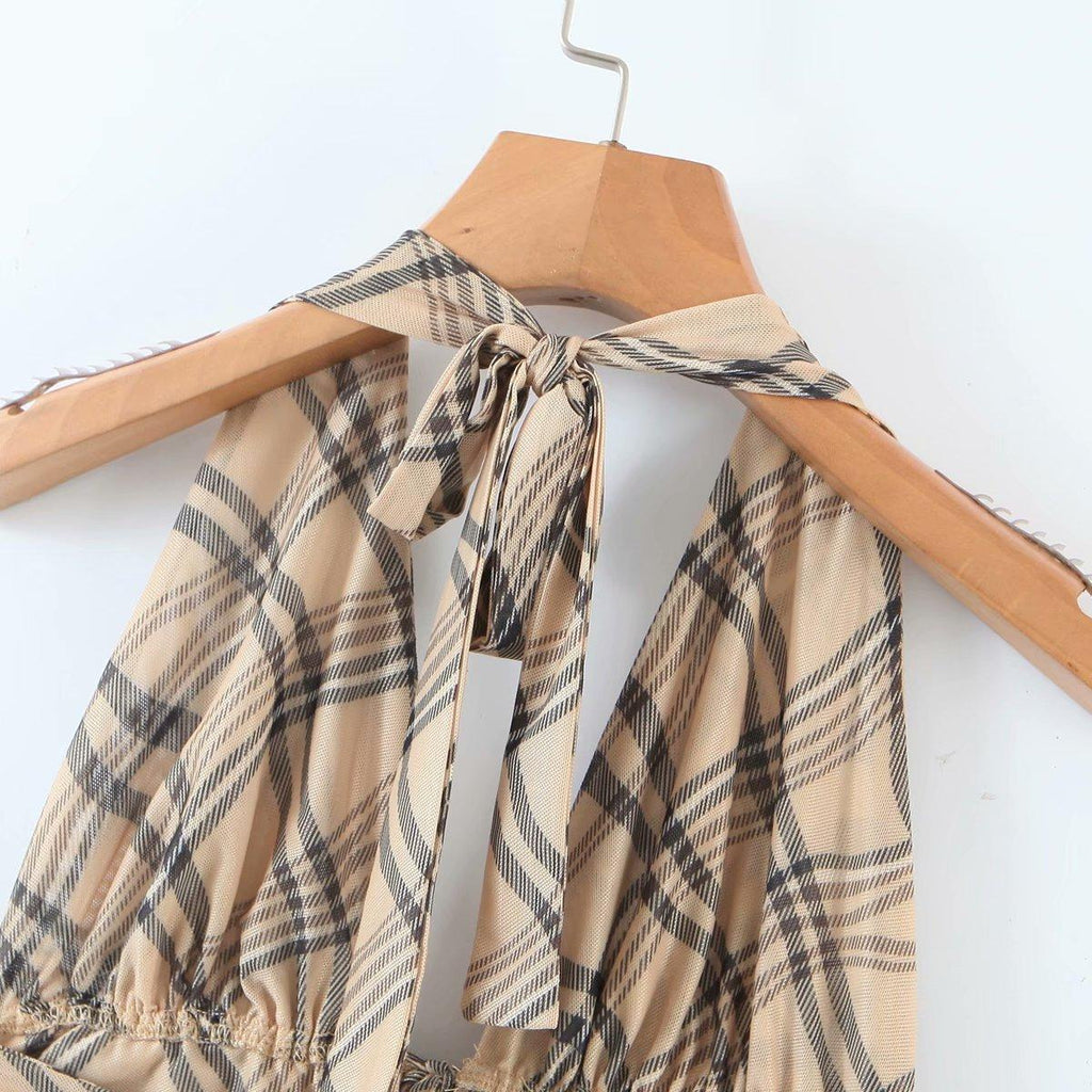 vintage plaid printed loose trousers