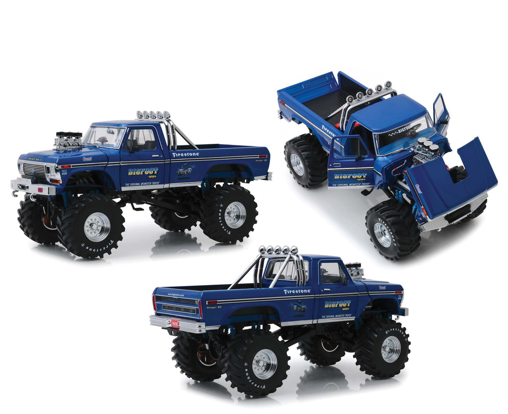 1974 Ford F-250 Bigfoot #1 The Original Monster Truck Blue with 48-Inch Tires 1/18 Diecast Model Car by Greenlight