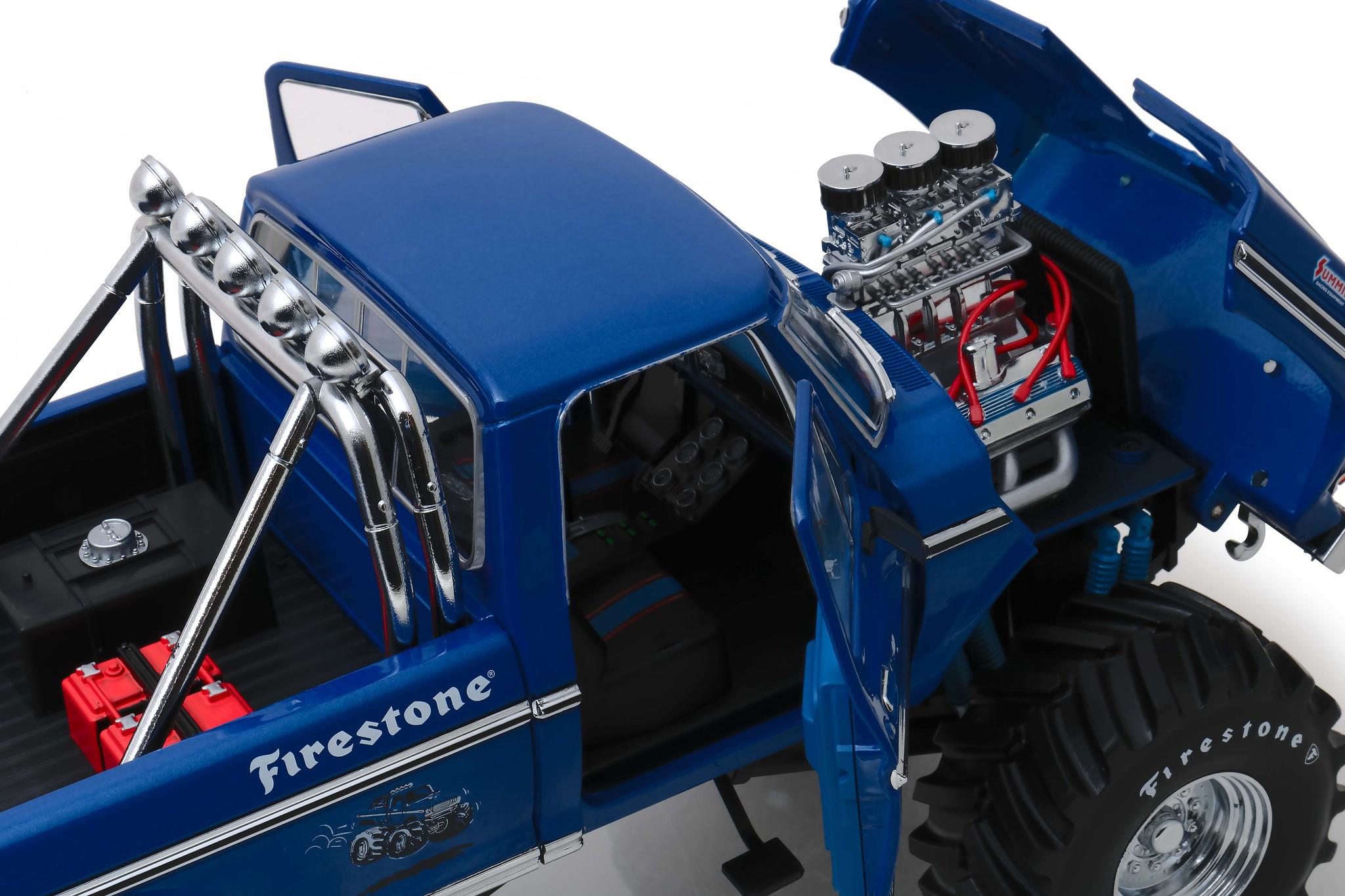 1974 Ford F-250 Bigfoot #1 The Original Monster Truck Blue with 48-Inch Tires 1/18 Diecast Model Car by Greenlight