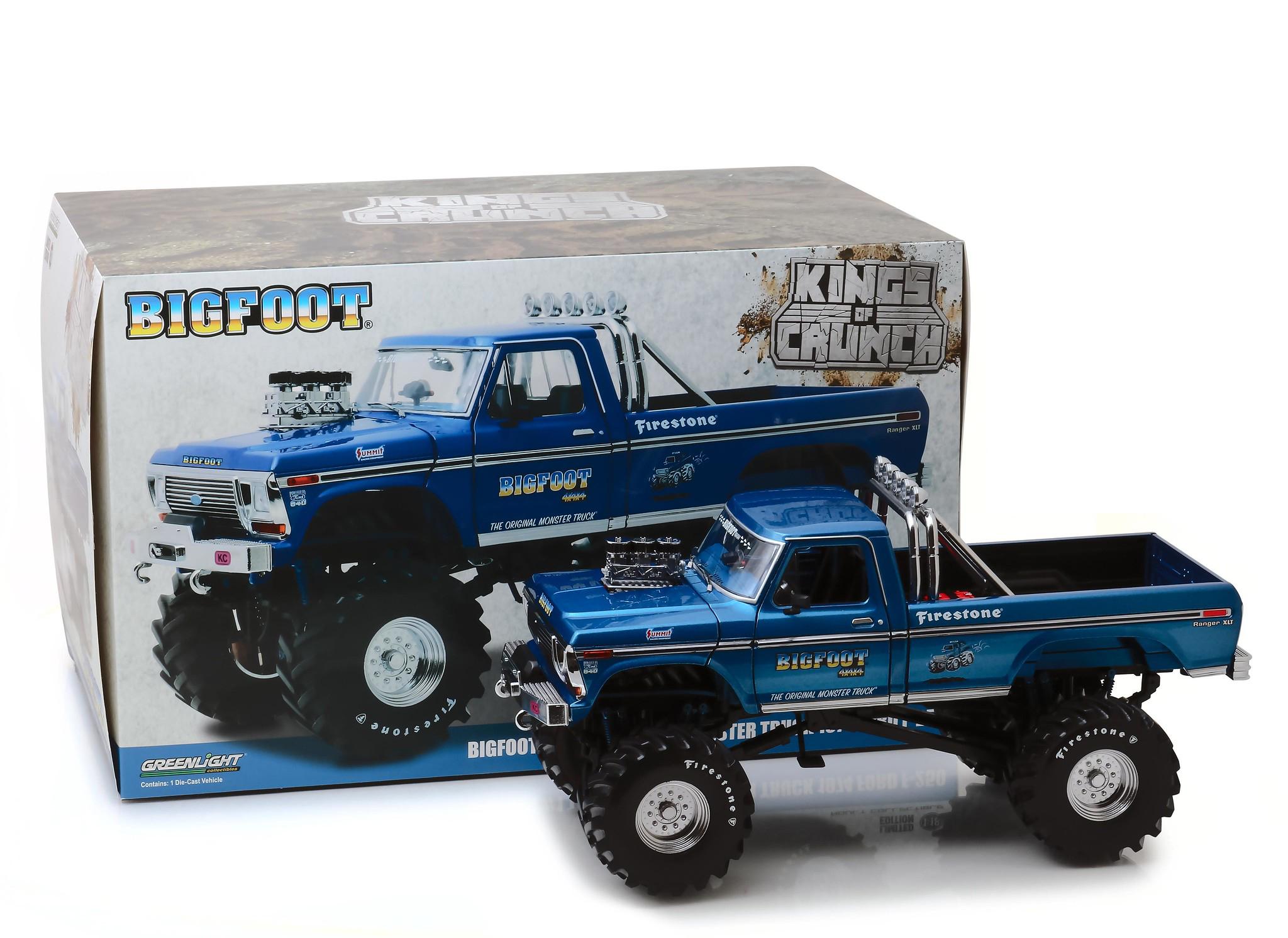 1974 Ford F-250 Bigfoot #1 The Original Monster Truck Blue with 48-Inch Tires 1/18 Diecast Model Car by Greenlight