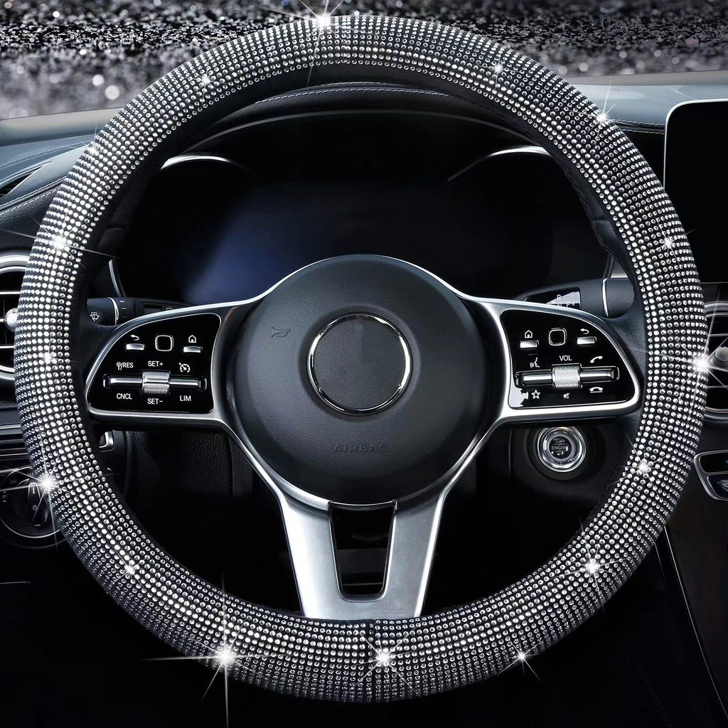 Sparkle And Shine: Universal Artificial Diamond Car Steering Wheel Cover Set