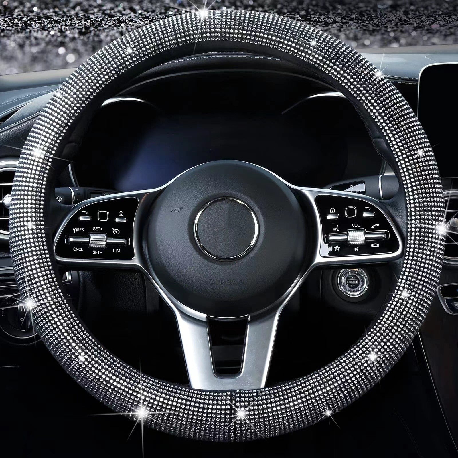 Sparkle And Shine: Universal Artificial Diamond Car Steering Wheel Cover Set