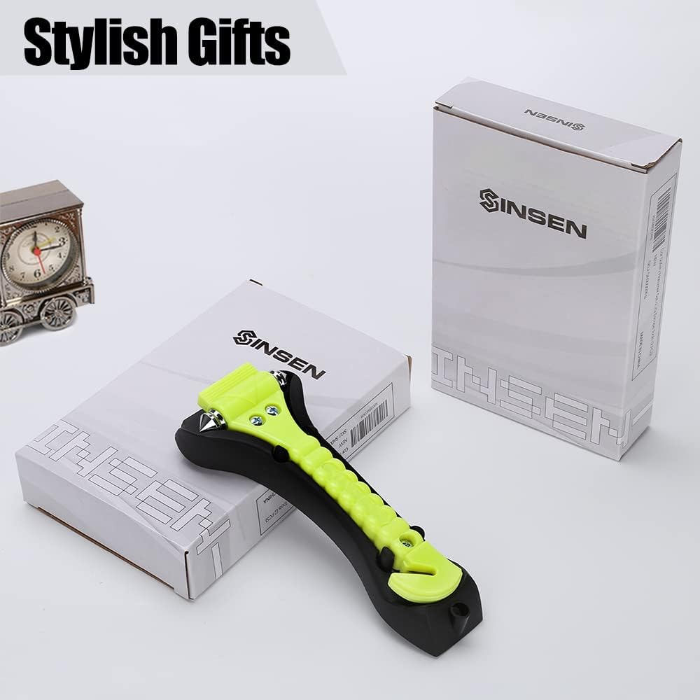 SINSEN Car Safety Hammer, Window Glass Hammer Breaker and Seatbelt Cutter, Emergency Automotive Escape Tool, 2-in-1 for Family Rescue, Glow in Dark, Set of 2 (S-02)