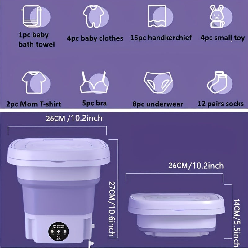 1pc Portable Mini Washing Machine Collapsible Bucket, 8L/3 Modes Effective Steri-lizing Washer With Drain Basket , Underwear Suitable For RV, Travel