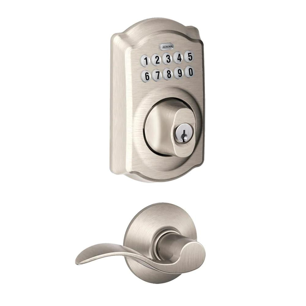 Camelot Satin Nickel Keypad Electronic Door Lock Deadbolt and Accent Lever