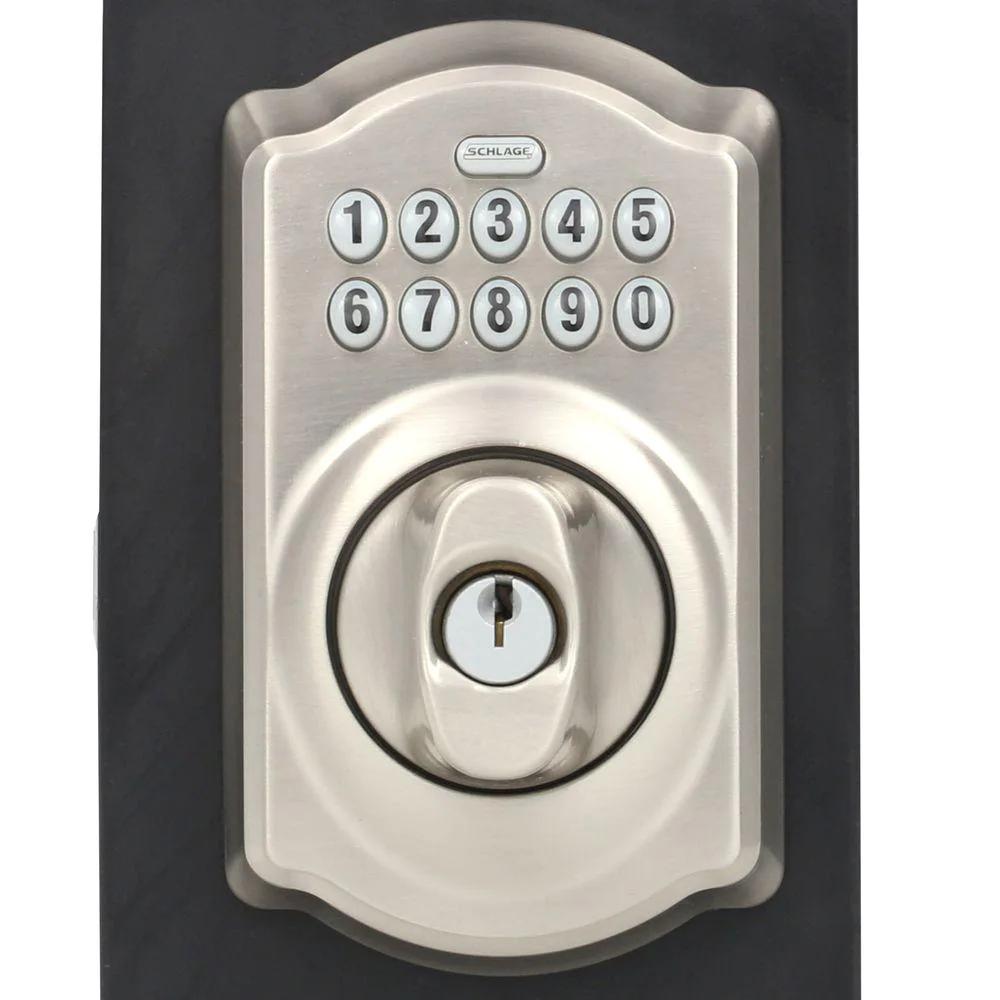 Camelot Satin Nickel Keypad Electronic Door Lock Deadbolt and Accent Lever