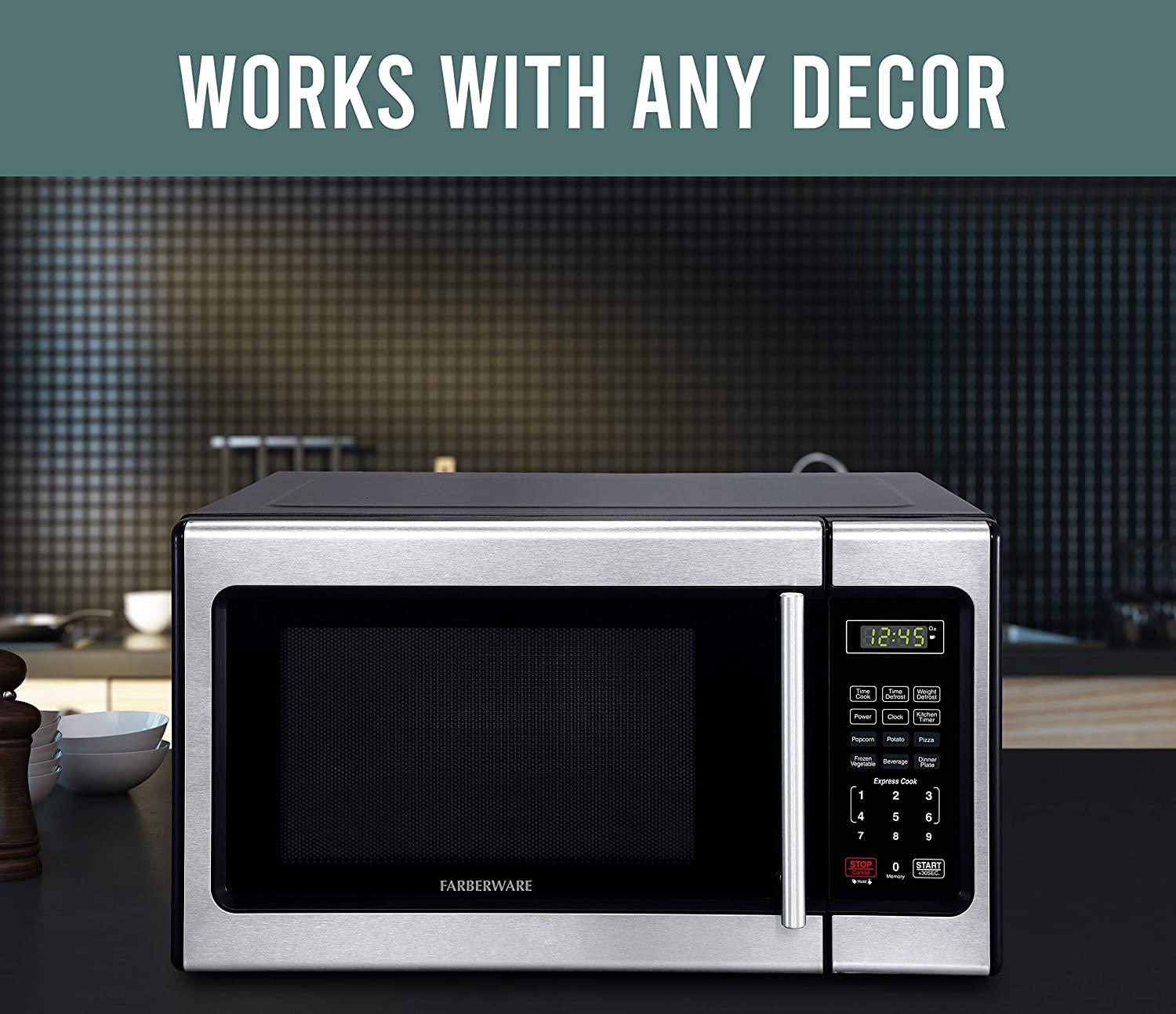 Farberware Classic FMO09AHTBKD Classic 0.9 Cu. Ft. 900-Watt Microwave Oven with LED Lighting,  Steel