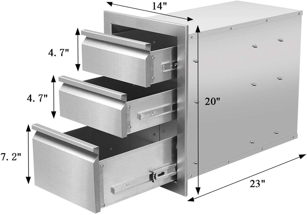 Outdoor Kitchen Drawers  Steel, Triple BBQ Drawers Flush Mount