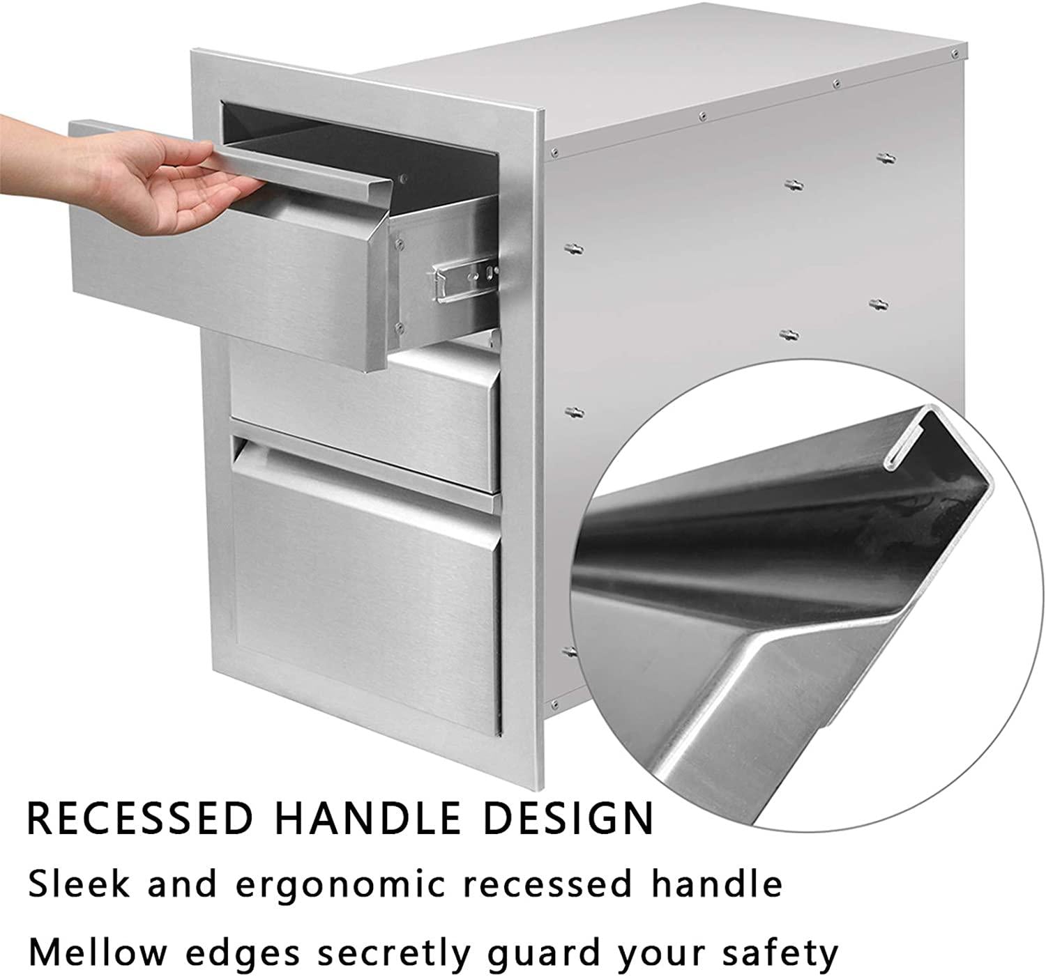 Outdoor Kitchen Drawers  Steel, Triple BBQ Drawers Flush Mount