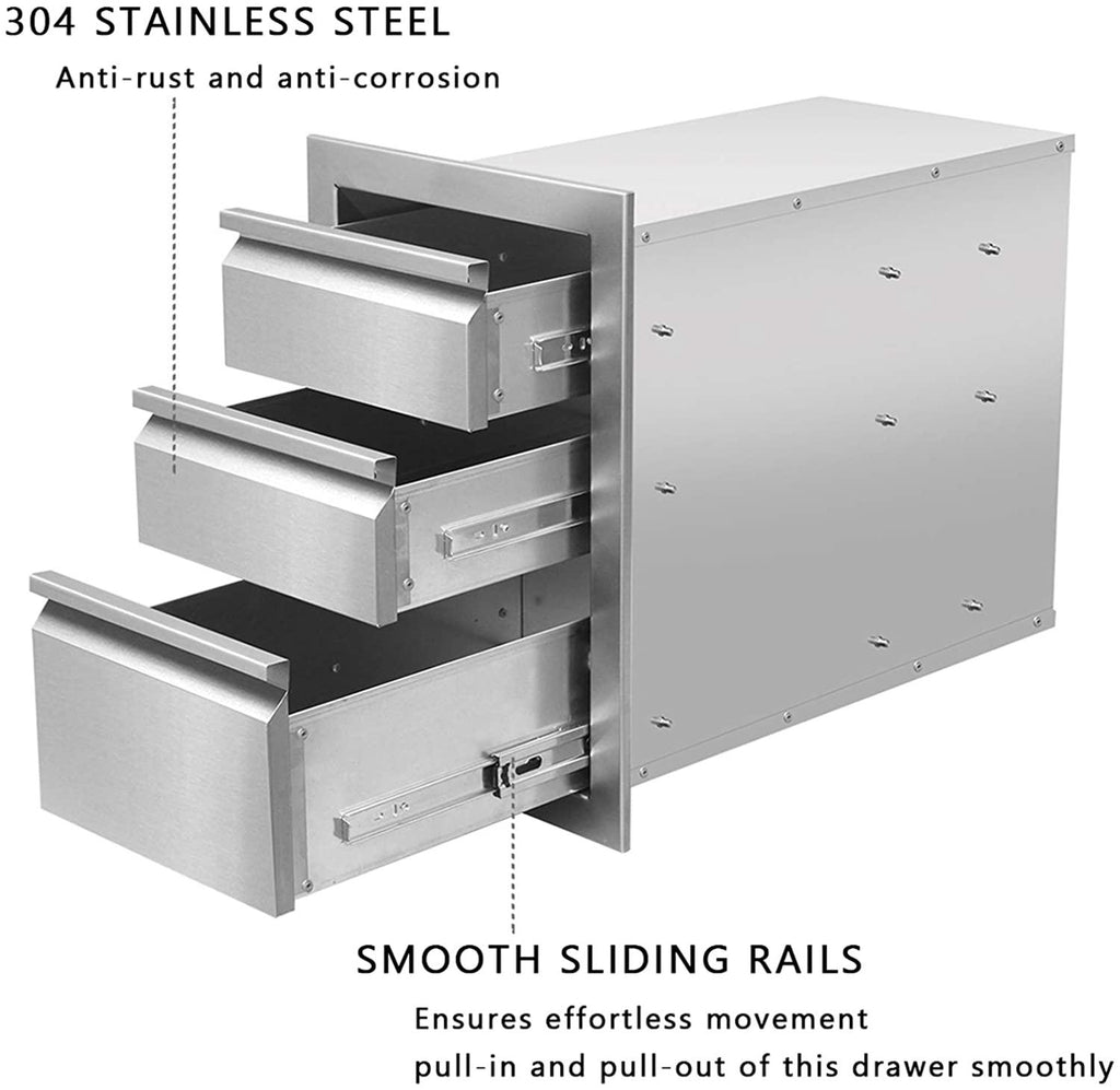 Outdoor Kitchen Drawers  Steel, Triple BBQ Drawers Flush Mount