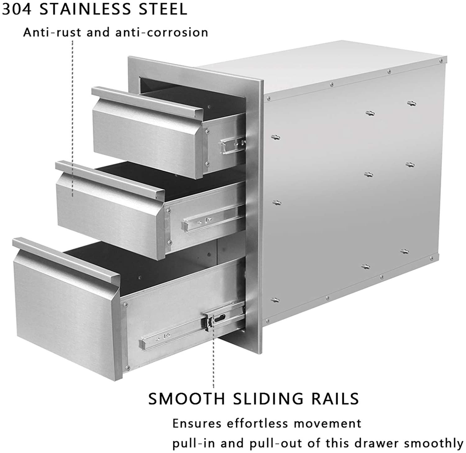 Outdoor Kitchen Drawers  Steel, Triple BBQ Drawers Flush Mount