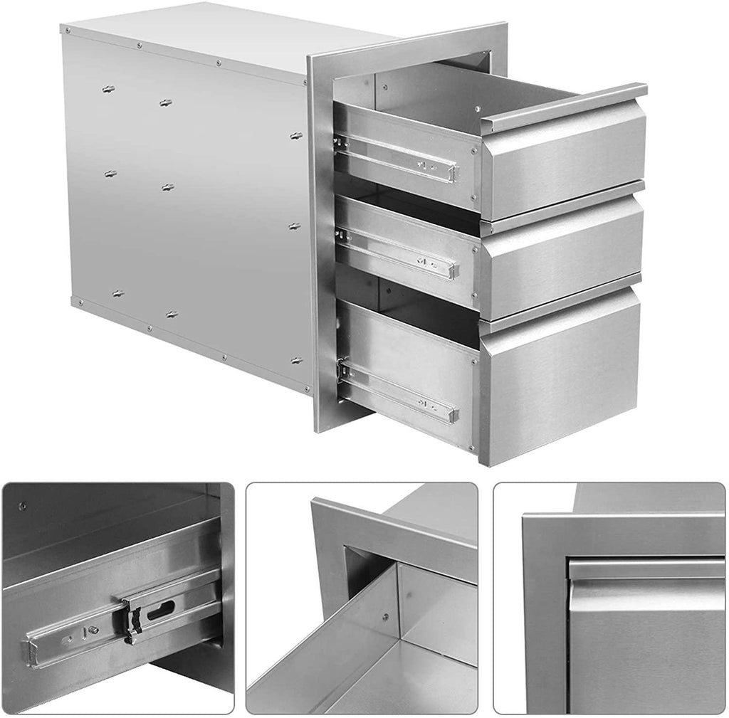 Outdoor Kitchen Drawers  Steel, Triple BBQ Drawers Flush Mount
