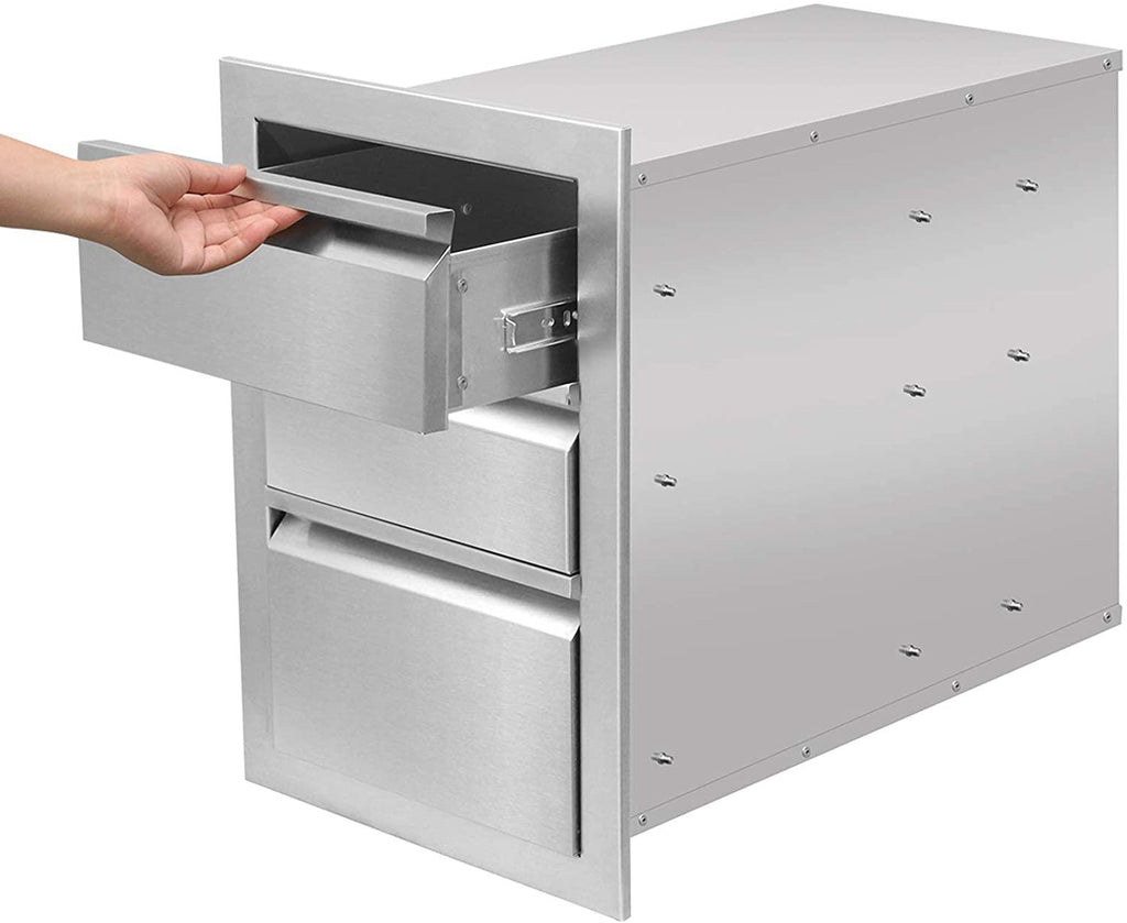 Outdoor Kitchen Drawers  Steel, Triple BBQ Drawers Flush Mount