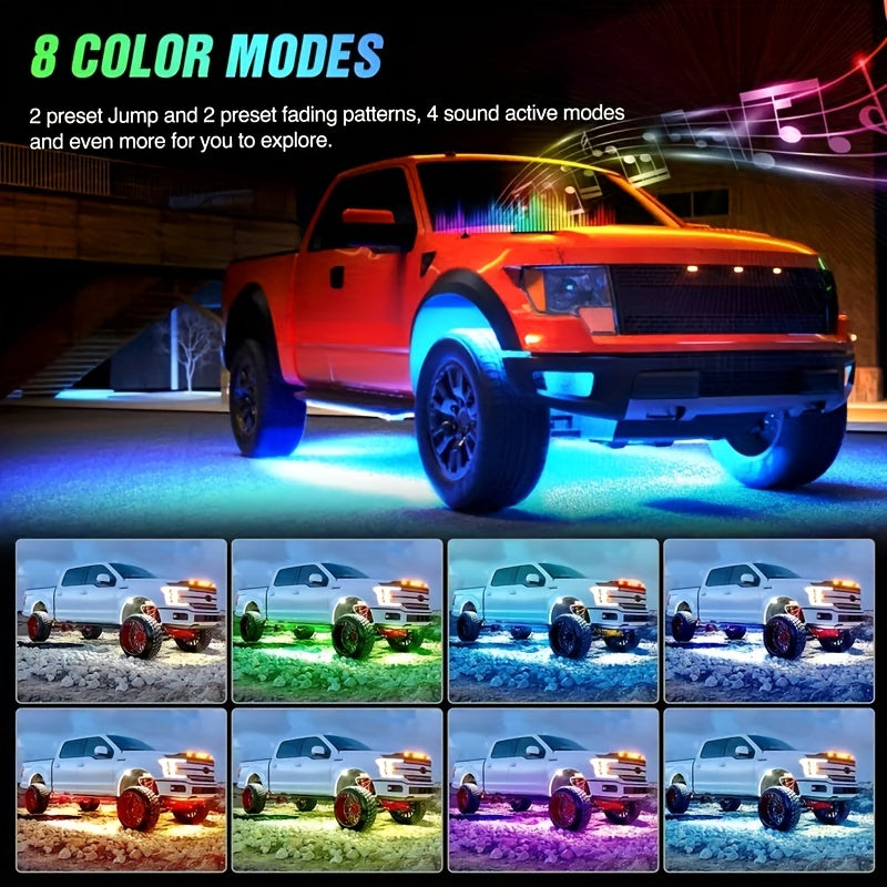 4pcs RGB Car Led Lights Bar,Car Led Lights With App, Music Mode Car Underglow Strip Lights, Waterproof Underglow LED Light Kit For SUVs,Trucks