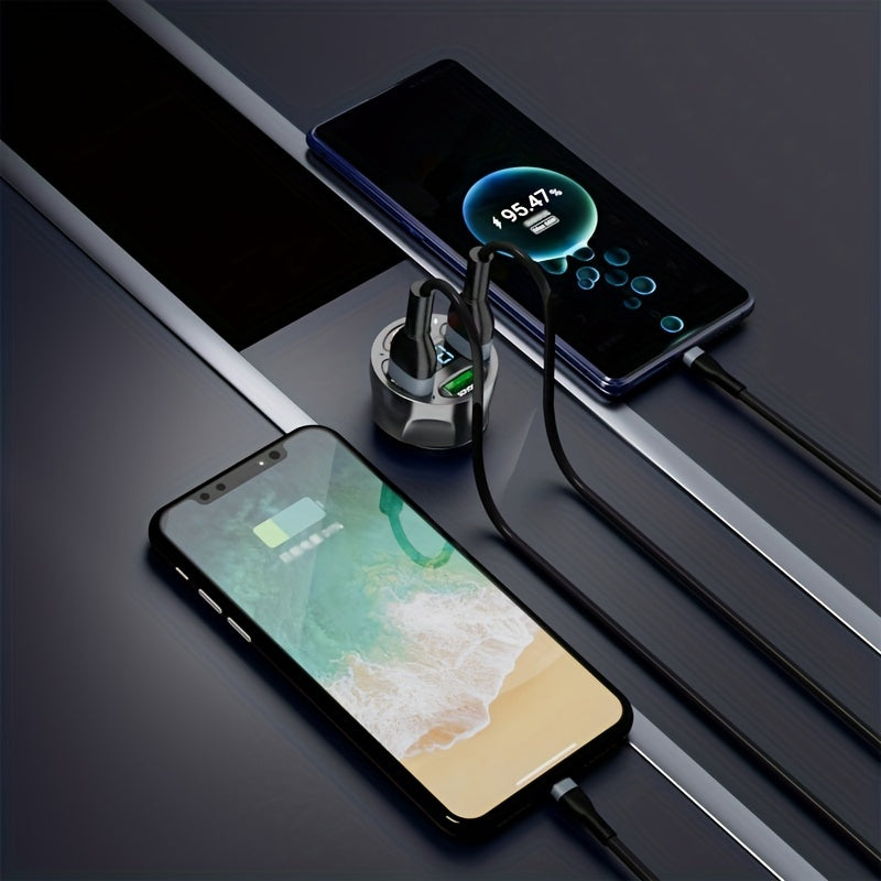 120W Car Charger Fast Charging 4 Usb Digital Display Car Fast Charger 4-in-1 PD Mobile Phone Charging Head 7AQC3.0 Car Phone Adapter Car Accessories