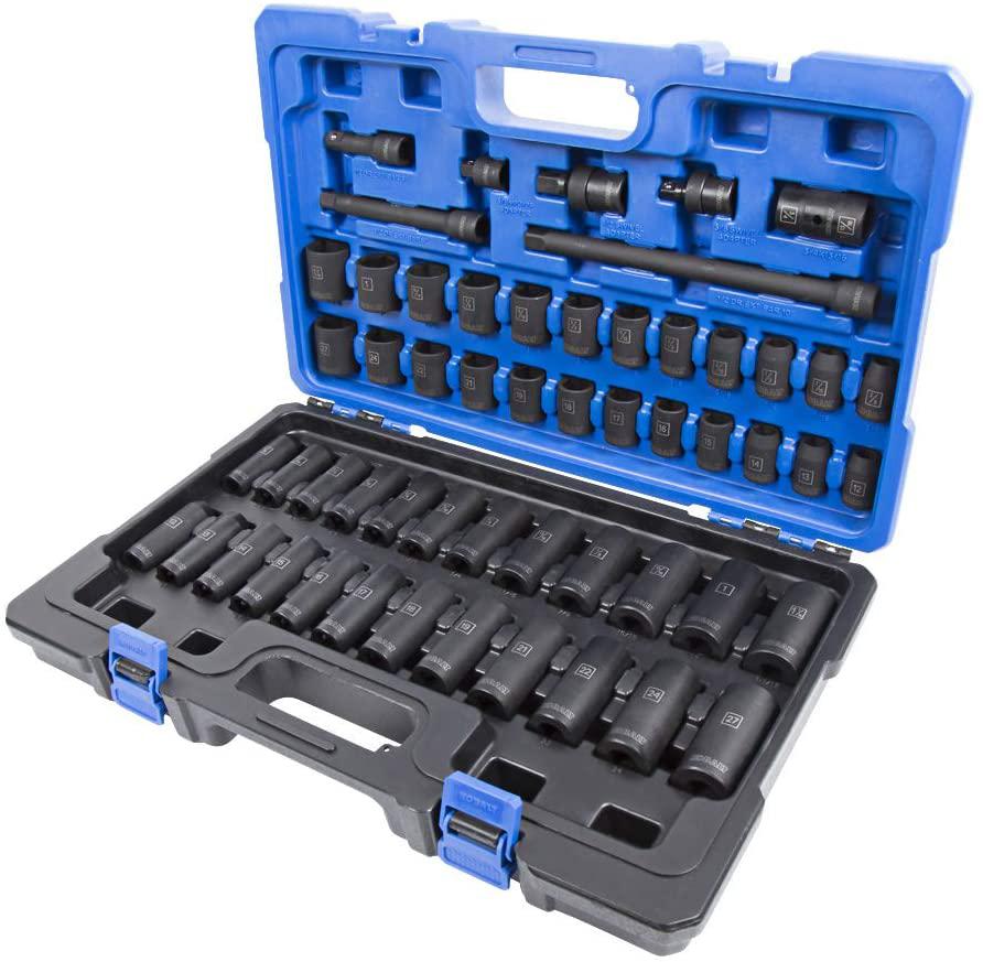 Kobalt 856843 55-Piece 1/2-Inch Drive Deep and Shallow Impact Socket Set, Inch/Metric
