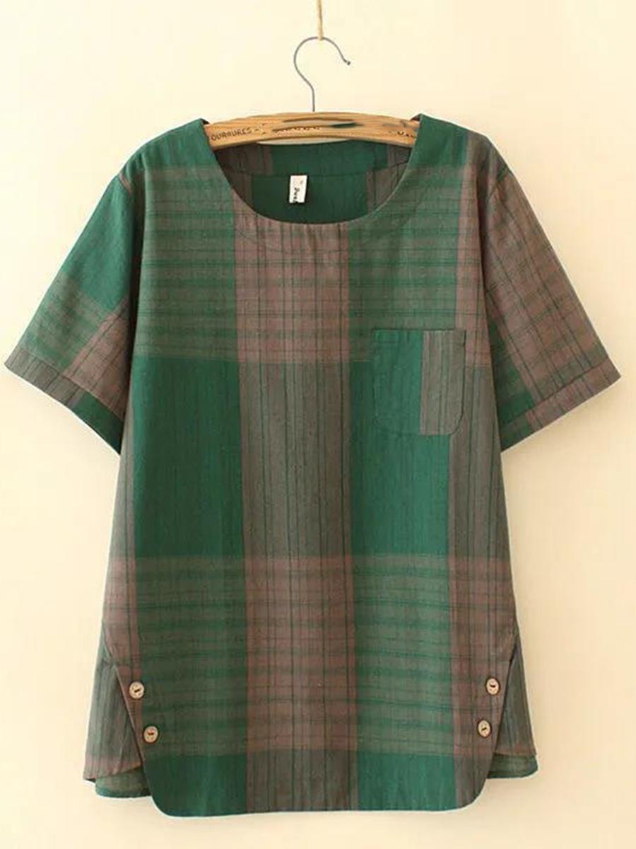 Checked Carrot Pants Two-piece Blouse