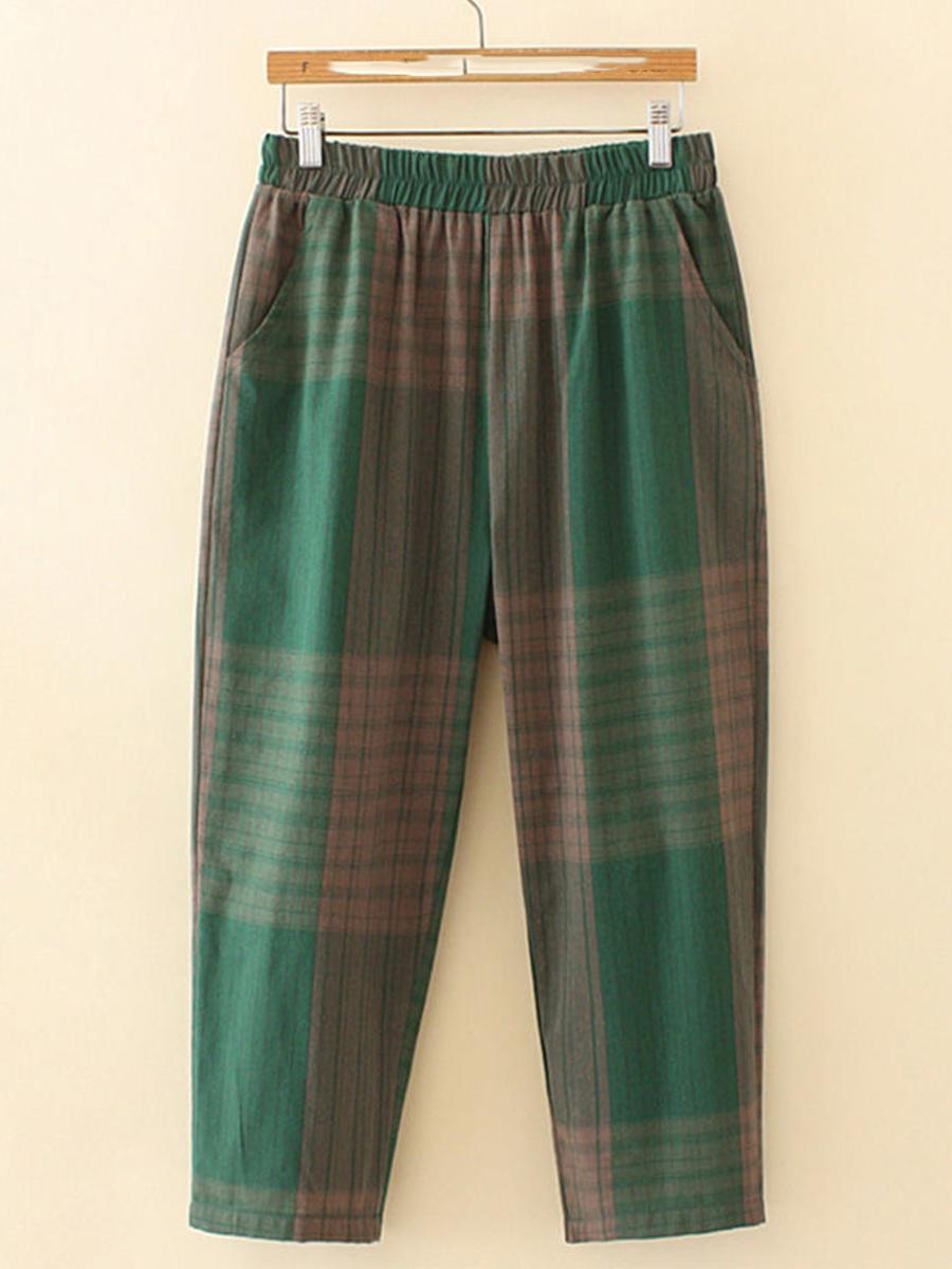 Checked Carrot Pants Two-piece Blouse