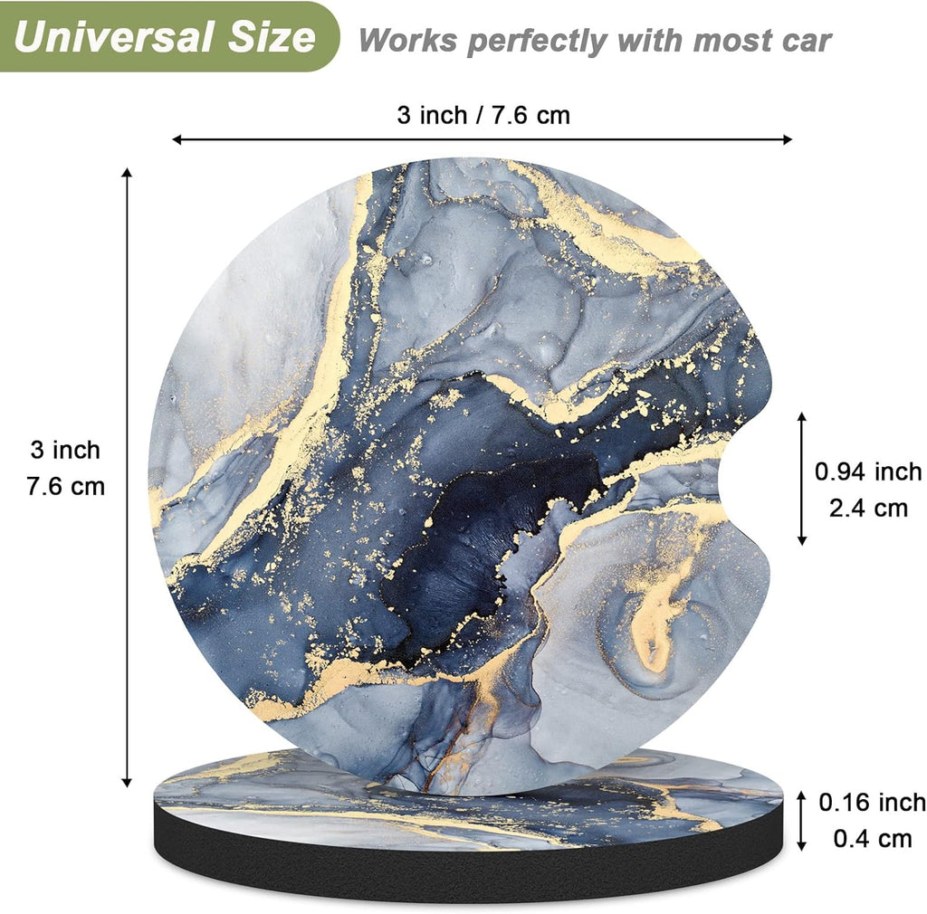 Nipichsha Car Cup Holder Coasters, Car Coasters for Cup Holders, 2 Pack Anti Slip Insert Coasters, Rubber Car Cup Mat with A Finger Notch, Cute Car Interior Accessories for Women Men(Dark Grey Marble)