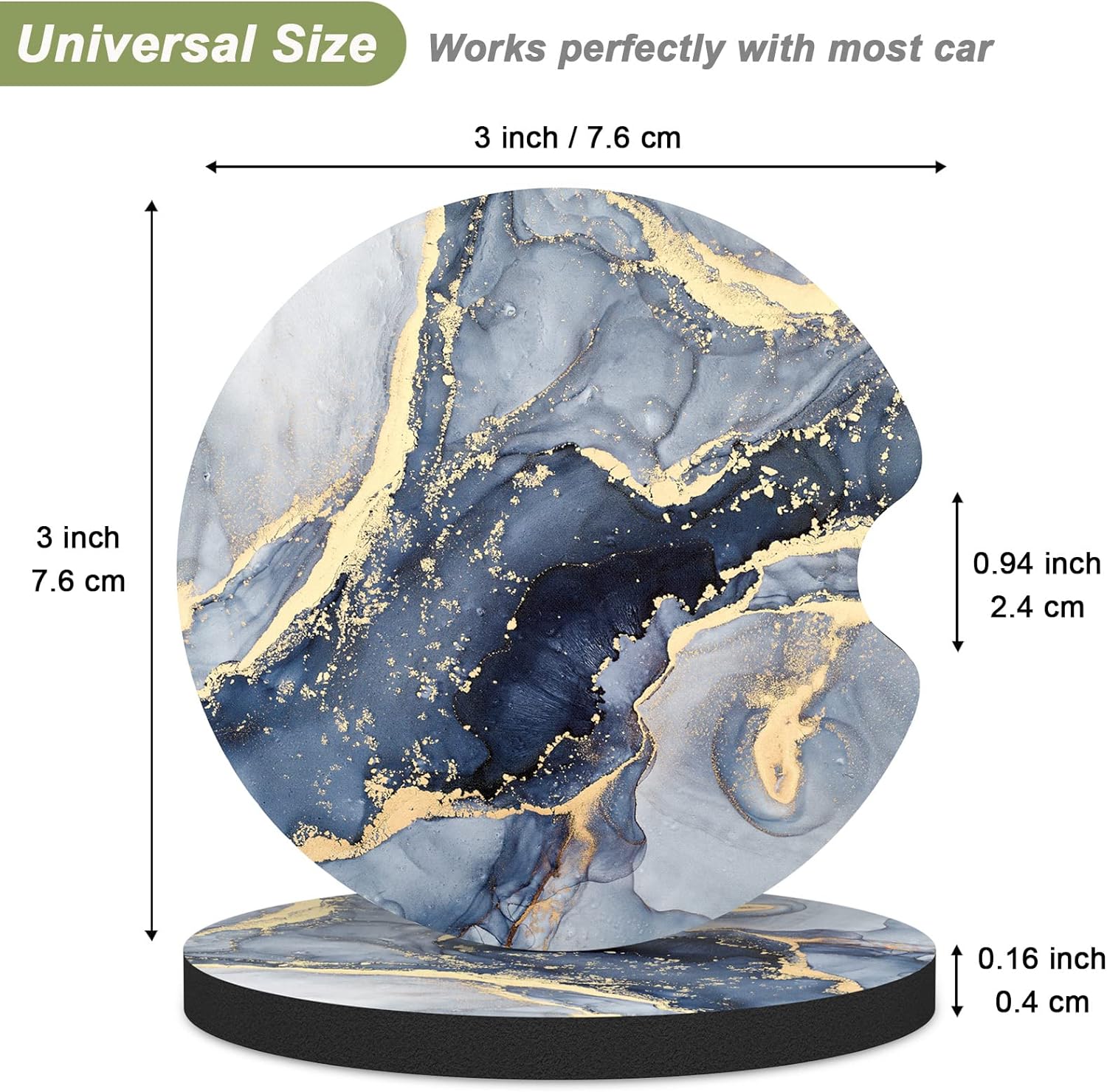 Nipichsha Car Cup Holder Coasters, Car Coasters for Cup Holders, 2 Pack Anti Slip Insert Coasters, Rubber Car Cup Mat with A Finger Notch, Cute Car Interior Accessories for Women Men(Dark Grey Marble)