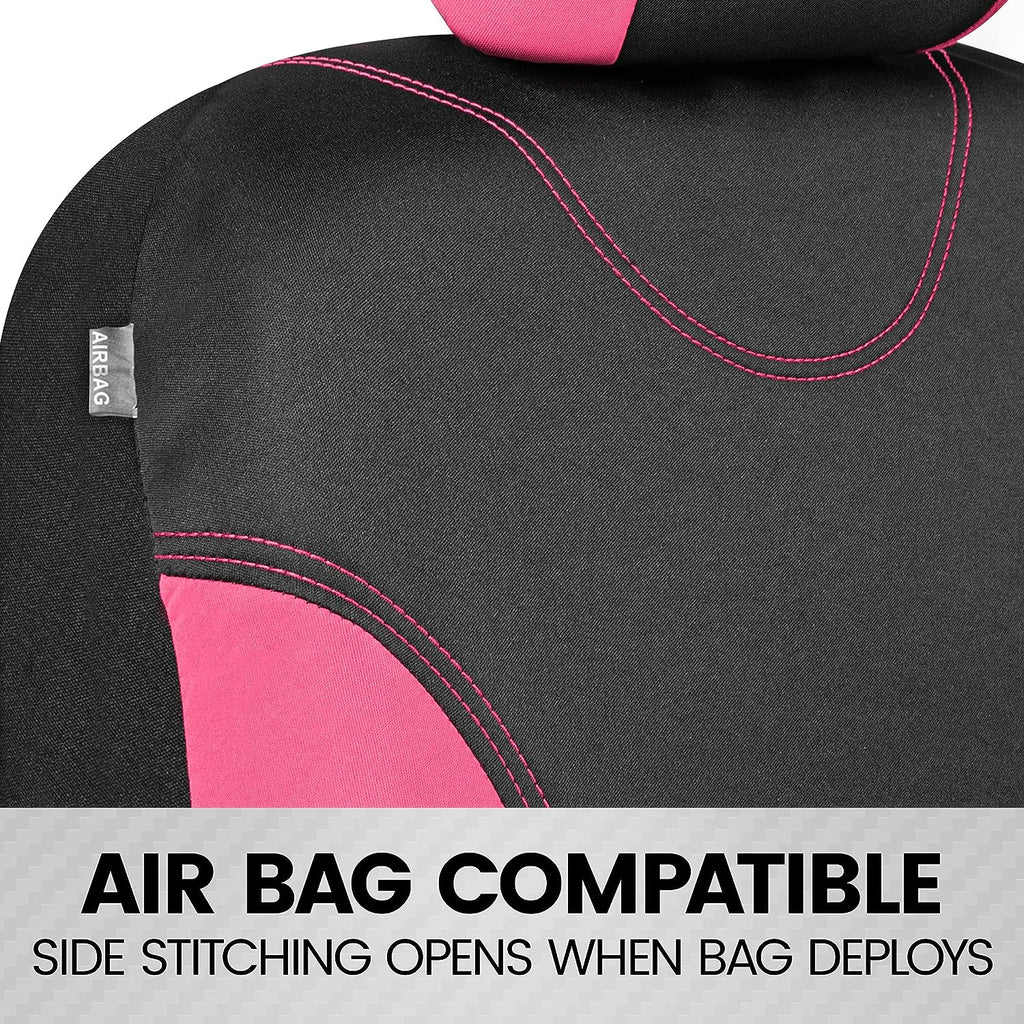 BDK UltraSleek Pink Seat Covers for Cars, Two-Tone Front with Matching Back Car Seat Cover, Made to Fit Most Auto Truck Van SUV, Interior Car Accessories, Full Set