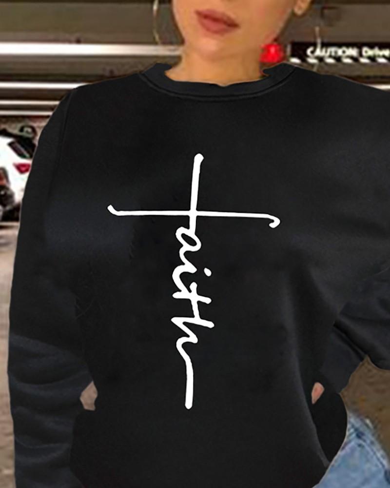 O Neck Letter Print Long Sleeve Sweatshirt