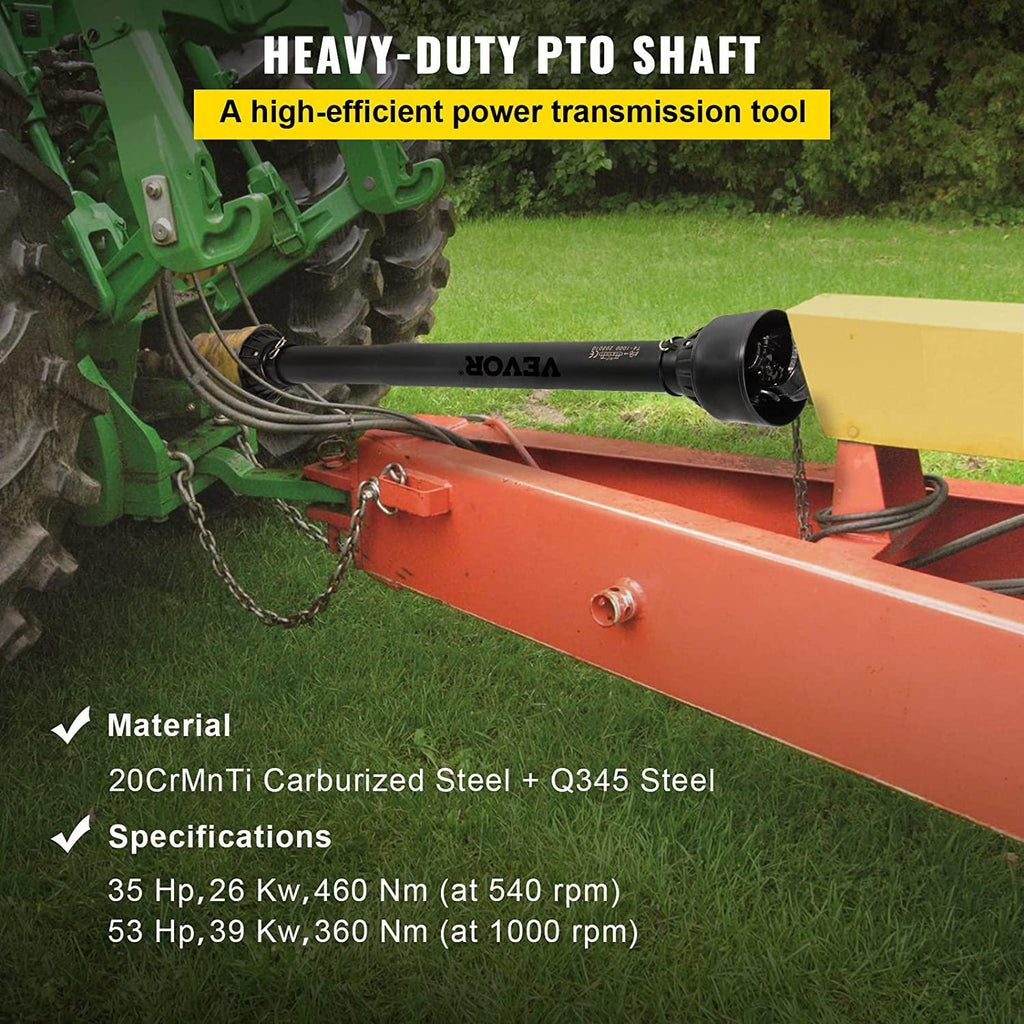 PTO Shaft 1 3/8" PTO Drive Shaft, 6 Spline End Round End PTO Driveline Shaft, Series 4 Tractor PTO Shaft, 39"-55" Brush Hog PTO Shaft, Black PTO Shaft for Bush Hog/Finish Mower/Rotary Cutter