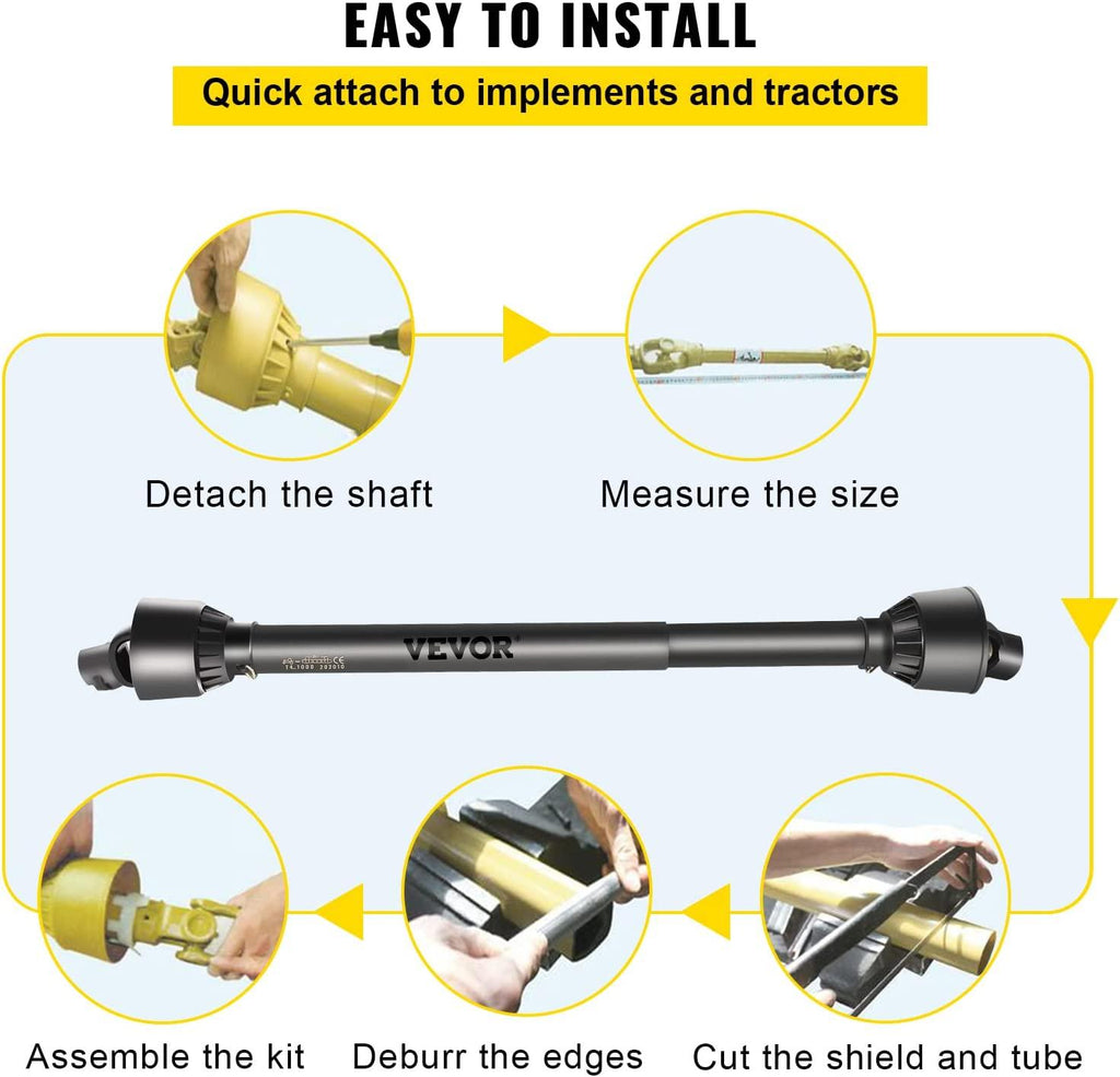 PTO Shaft, 1-3/8" PTO Drive Shaft, 6 Spline Tractor, Round Implement Ends PTO Driveline Shaft, Series 4 Tractor PTO Shaft, 43"-61" Brush Hog PTO Shaft Black, for Finish Mower, Rotary Cutter