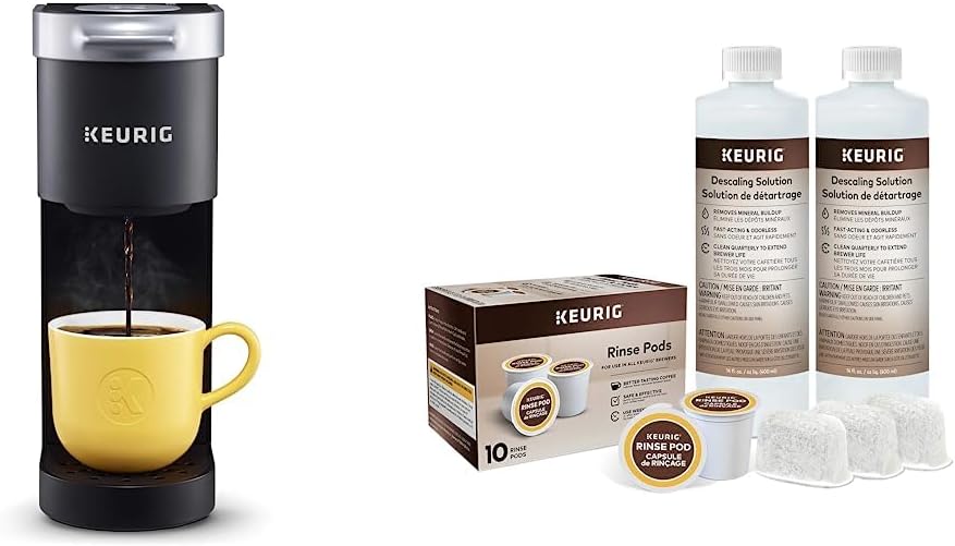 Keurig K-Mini Single Serve Coffee Maker, Black &amp; Brewer Maintenance Kit, Includes Descaling Solution, Water Filter Cartridges &amp; Rinse Pods, 14 count