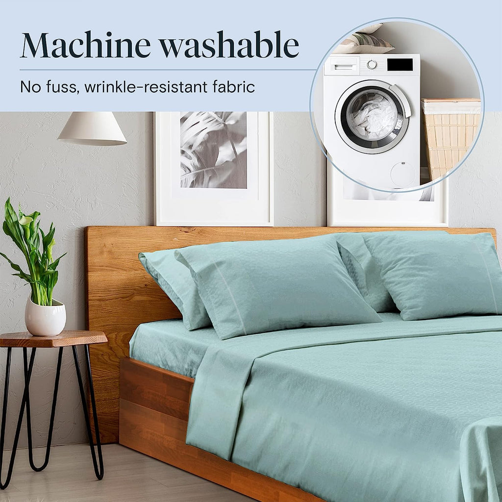 LuxClub 6 PC California King Size Sheet Set Bamboo Sheets Deep Pockets 18" Eco Friendly Wrinkle Free Cooling Sheets Machine Washable Hotel Bedding Silky Soft - Light Teal California King