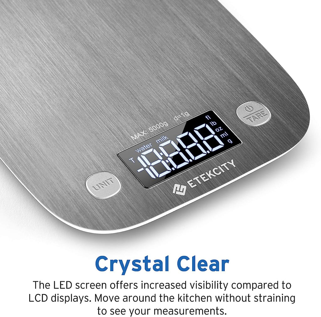 Etekcity Food Kitchen Scale, Digital Grams and Ounces for Weight Loss, Baking, Cooking, Keto and Meal Prep, Medium, Silver Stainless Steel
