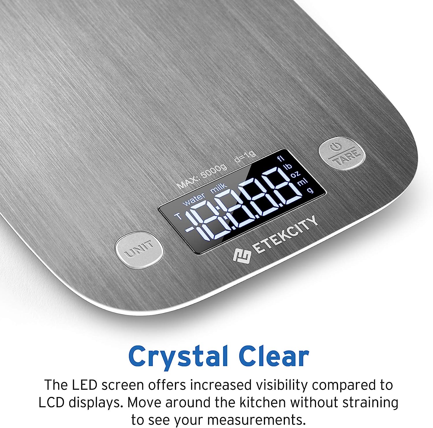 Etekcity Food Kitchen Scale, Digital Grams and Ounces for Weight Loss, Baking, Cooking, Keto and Meal Prep, Medium, Silver Stainless Steel